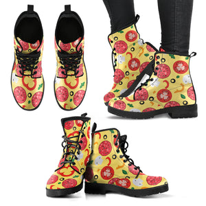 Pizza Tomato Salami Texture Pattern Leather Boots