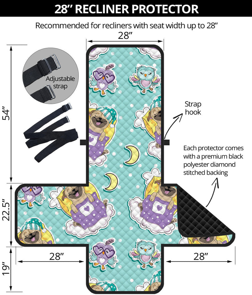 Pug Sweet Dream Pattern Recliner Cover Protector