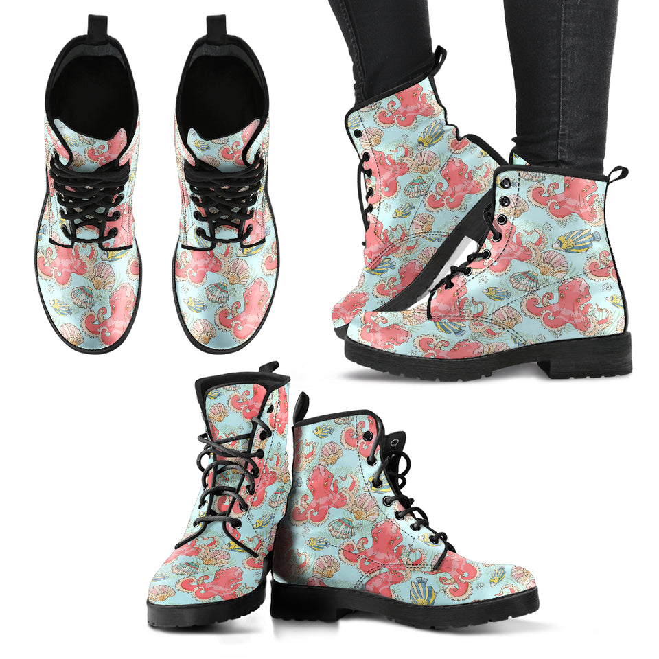 Octopus Fish Shell Pattern Leather Boots