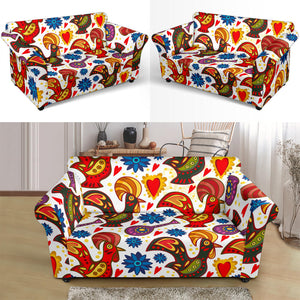 Colorful Rooster Chicken Guitar Pattern Loveseat Couch Slipcover