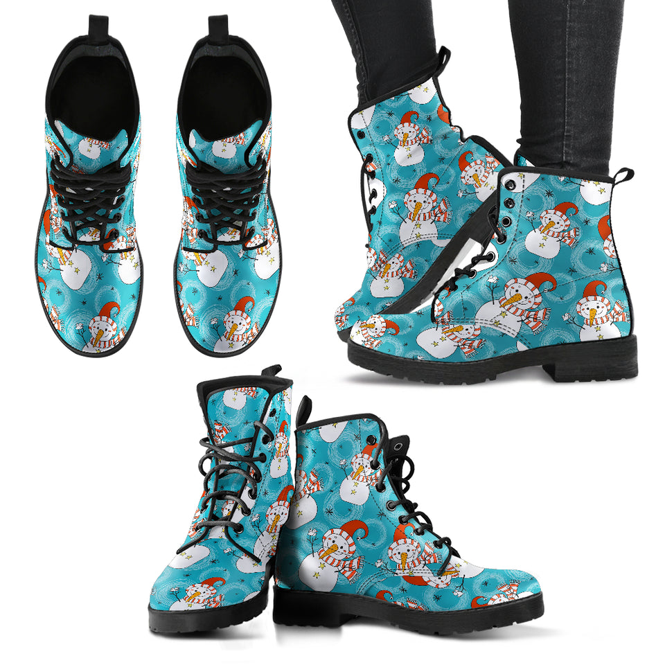 Snowman Chirstmas Pattern Leather Boots