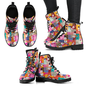 Snowman Colorful Theme Pattern Leather Boots