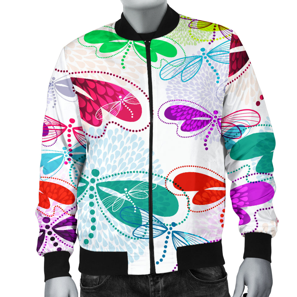 Colorful Dragonfly Pattern Men Bomber Jacket
