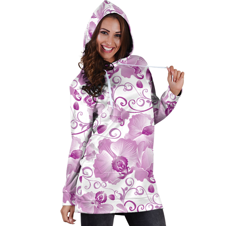 Orchid Pattern Women Hoodie Dress