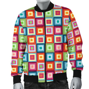 Rainbow Rectancular Pattern Men Bomber Jacket