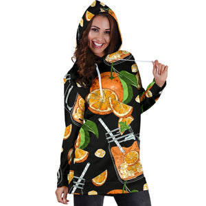 Orange Ice Orance Juice Pattern Women Hoodie Dress