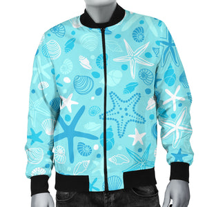 Starfish Shell Blue Theme Pattern Men Bomber Jacket