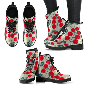 Hand Drawn Tomato Pattern Leather Boots