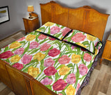 Pink Red Yellow Tulip Pattern Quilt Bed Set