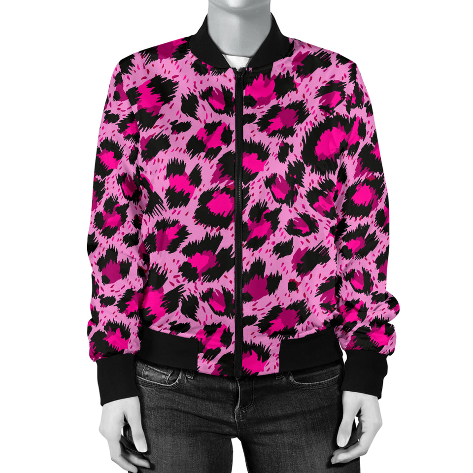 Pink Leopard Skin texture Pattern Women Bomber Jacket