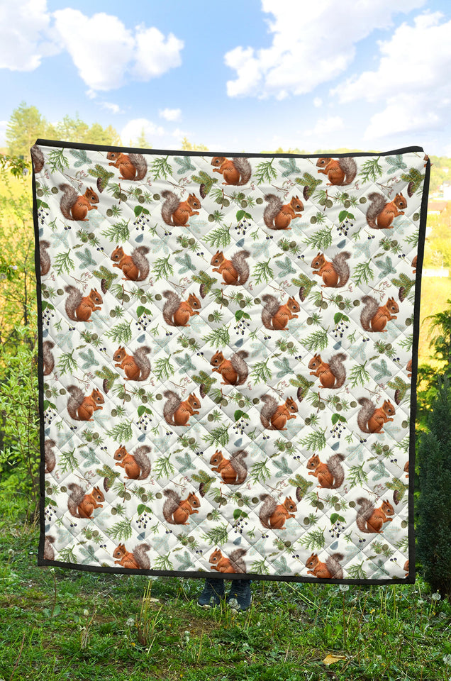 Squirrel Pattern Print Design 02 Premium Quilt