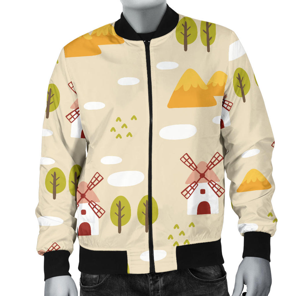 Windmill Pattern Men Bomber Jacket