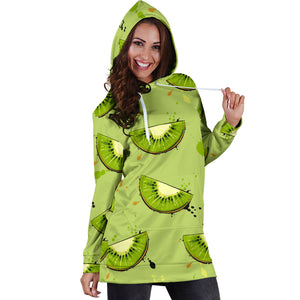 Kiwi Pattern Background Women Hoodie Dress