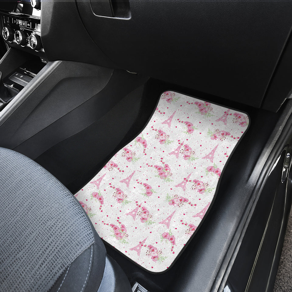 Eiffel Tower Pink Theme Pattern Print Design 05 Front and Back Car Mats