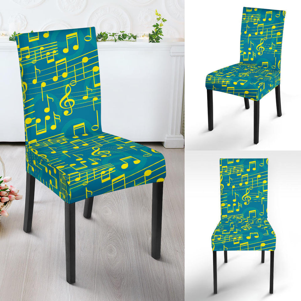 Music Notes Pattern Print Design 05 Dining Chair Slipcover