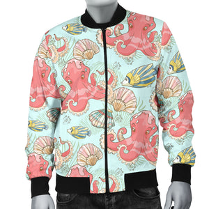 Octopus Fish Shell Pattern Men Bomber Jacket