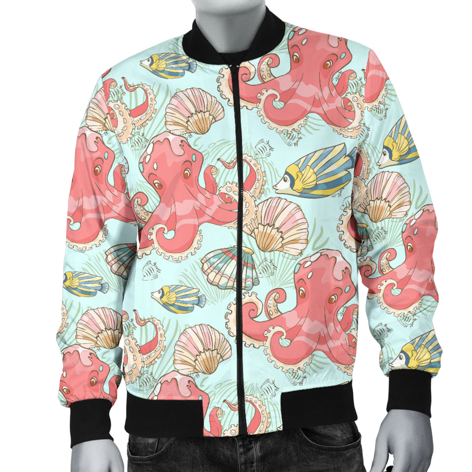 Octopus Fish Shell Pattern Men Bomber Jacket