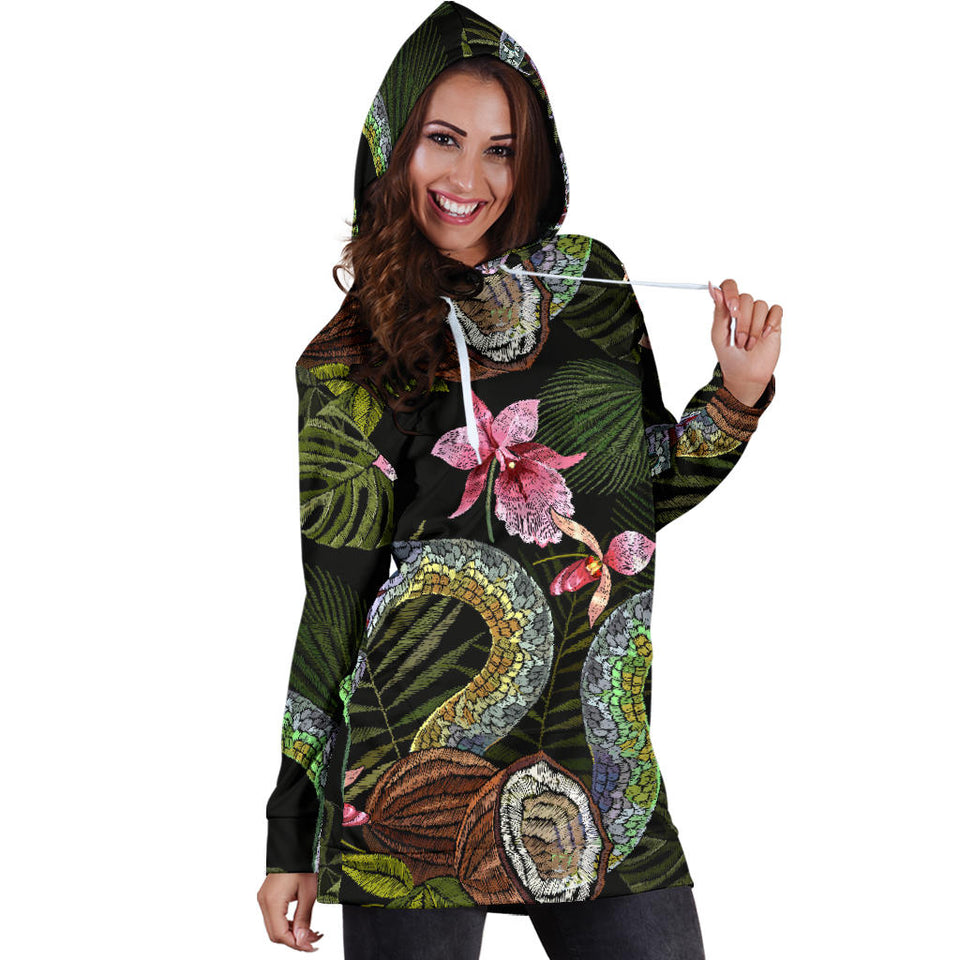 Snake Leaves Coconut Pattern Women Hoodie Dress