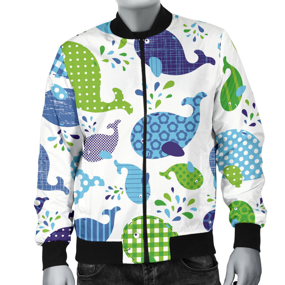 Whale Stripe Dot Pattern Men Bomber Jacket