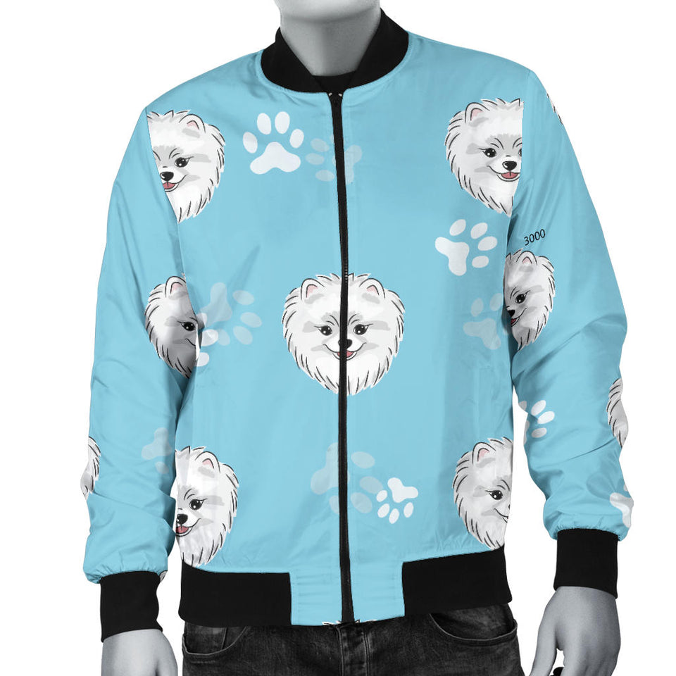 Pomeranian Pattern Blue Background Men Bomber Jacket