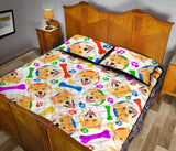 Shiba Inu Paw Bone Pattern Quilt Bed Set