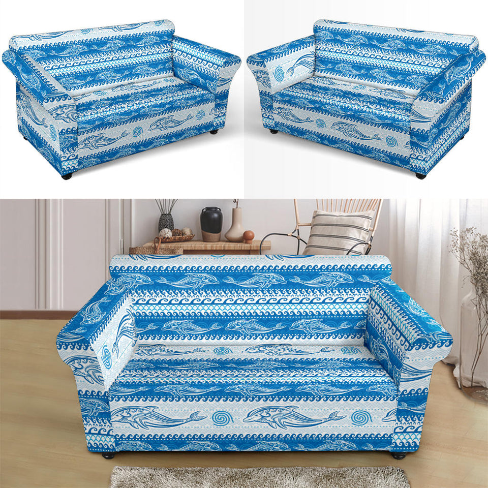 Dolphin Tribal Pattern background Loveseat Couch Slipcover