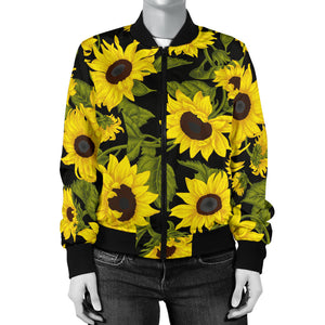 Sunflower Theme Pattern  Women Bomber Jacket