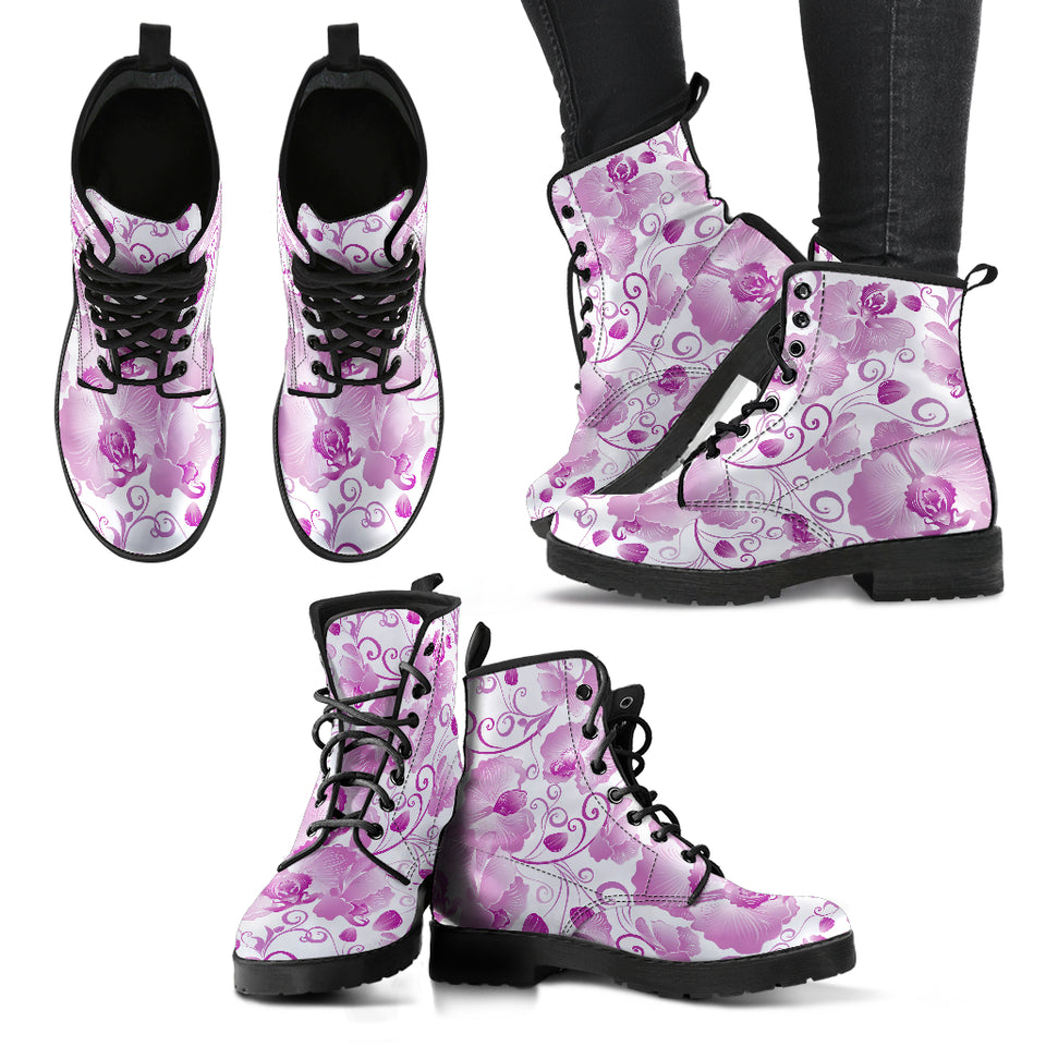 Orchid Pattern Leather Boots