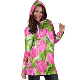 Pink Tulip Pattern Women Hoodie Dress