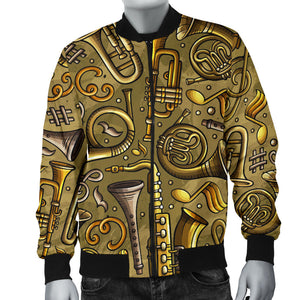 Saxophone Gold Pattern Men Bomber Jacket