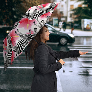 Zebra Red Hibiscus Pattern Umbrella