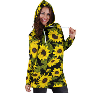 Sunflower Theme Pattern  Women Hoodie Dress