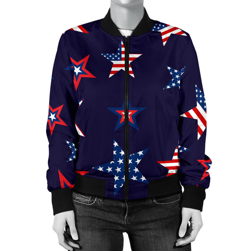 USA Star Pattern Theme Women Bomber Jacket