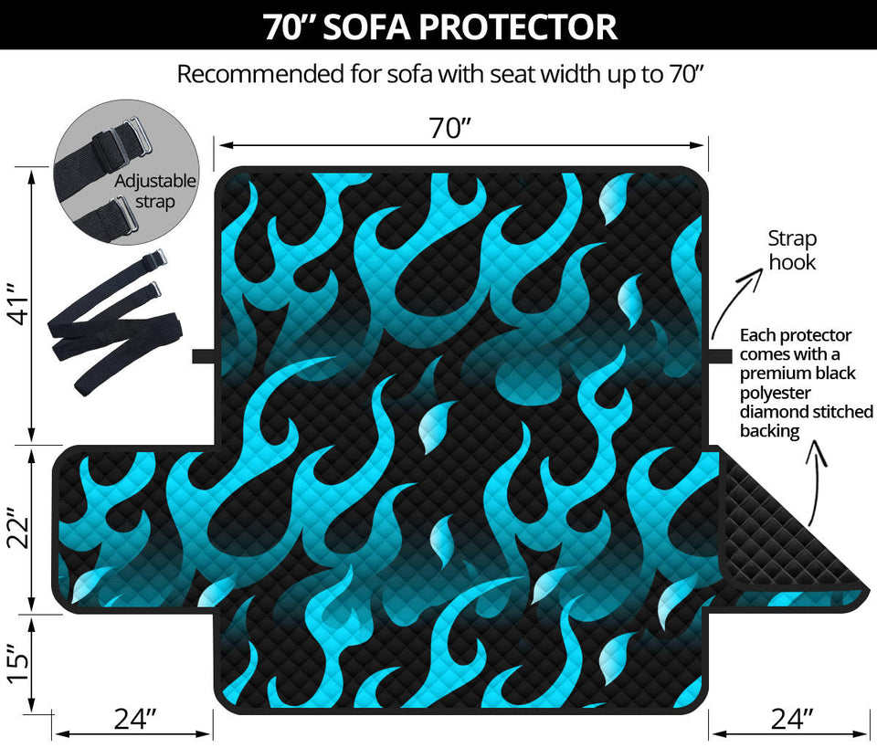 Blue Flame Fire Pattern Background Sofa Cover Protector
