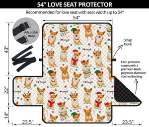 Christmas Corgi Pattern Background Loveseat Couch Cover Protector