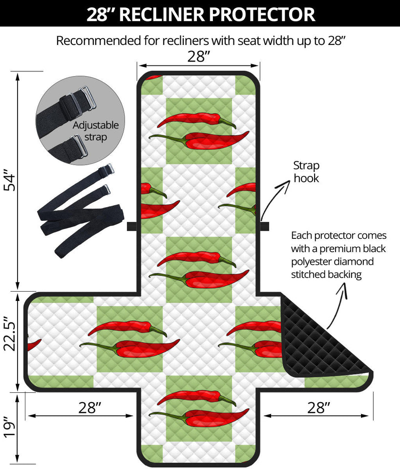 Red Chili Pattern Green White background Recliner Cover Protector