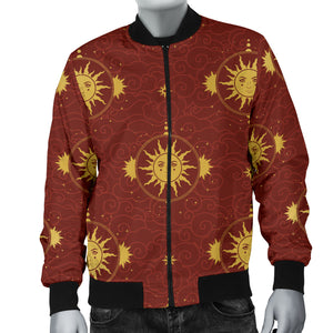 Sun Pattern Red Background Men Bomber Jacket