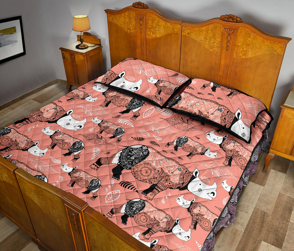 Rhino Tribal Pattern Quilt Bed Set