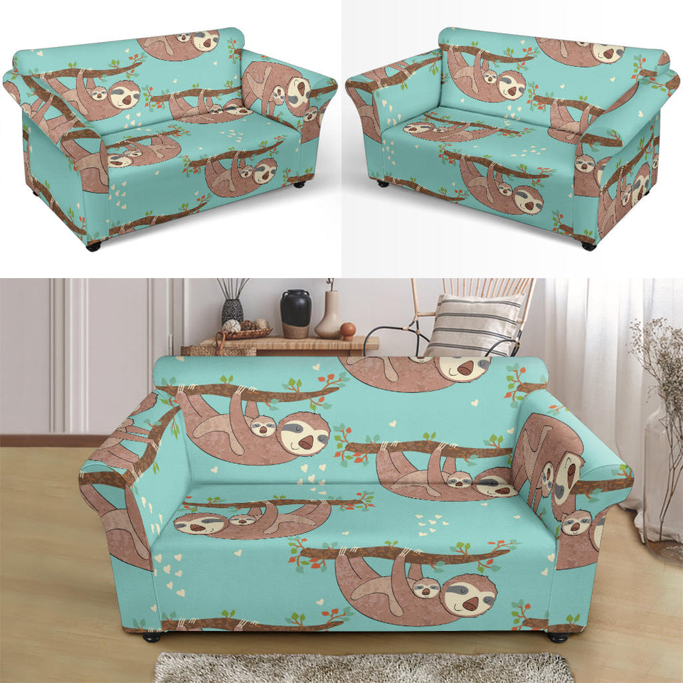 Sloth Mom and baby Pattern Loveseat Couch Slipcover