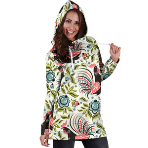 Rooster Chicken Leaves Pattern Women Hoodie Dress