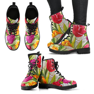 Colorful Tulip Pattern Leather Boots