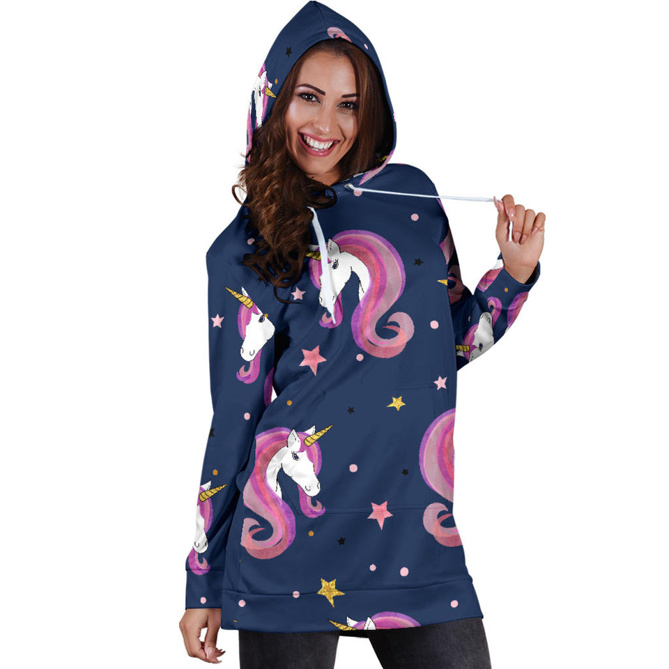 Unicorn Head Pattern Women Hoodie Dress