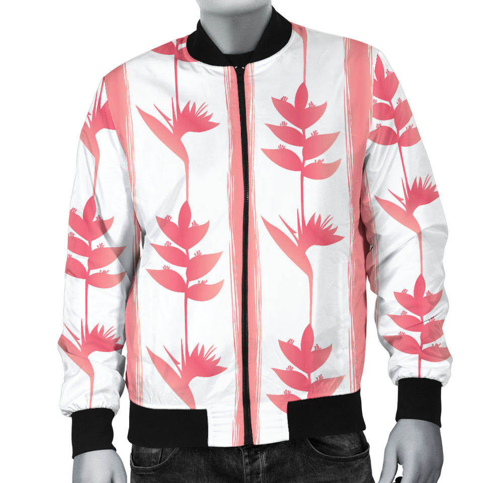 Heliconia Pink White Pattern Men Bomber Jacket