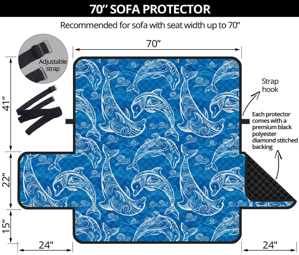 Dolphin Tribal Blue Pattern  Sofa Cover Protector