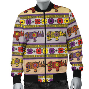 Rhino African Afro Dashiki Adinkra Kente Pattern Men Bomber Jacket