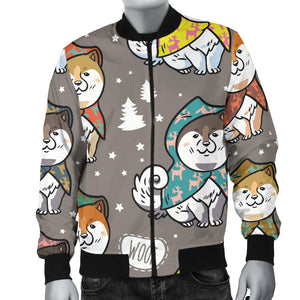 Cute Siberian Husky Raincoat Pattern Men Bomber Jacket