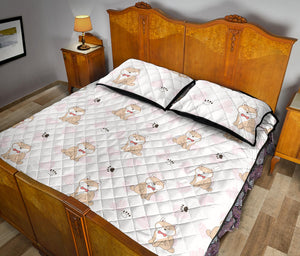 Cute Shiba Inu Heart Pattern Quilt Bed Set