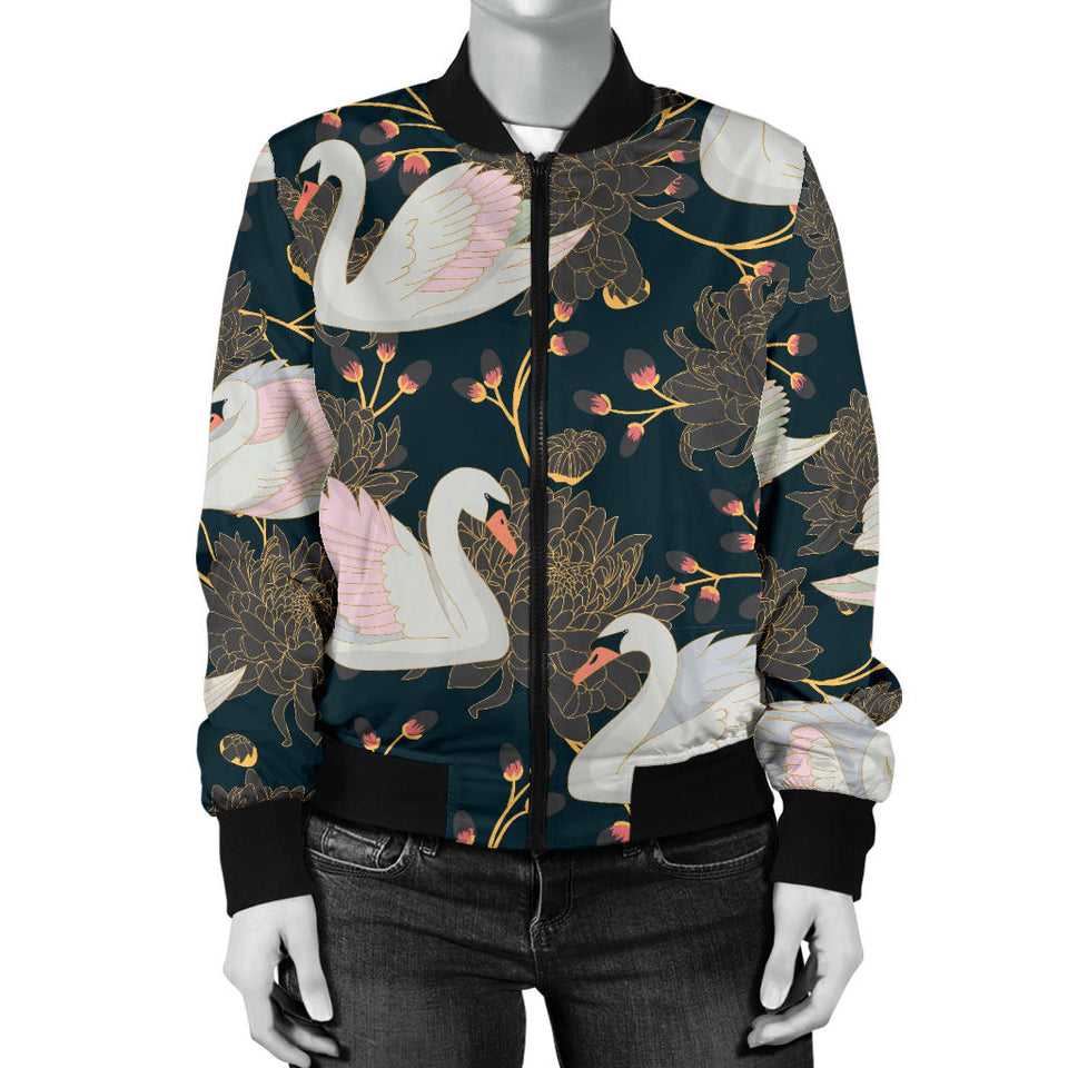 Swan Pattern Women Bomber Jacket