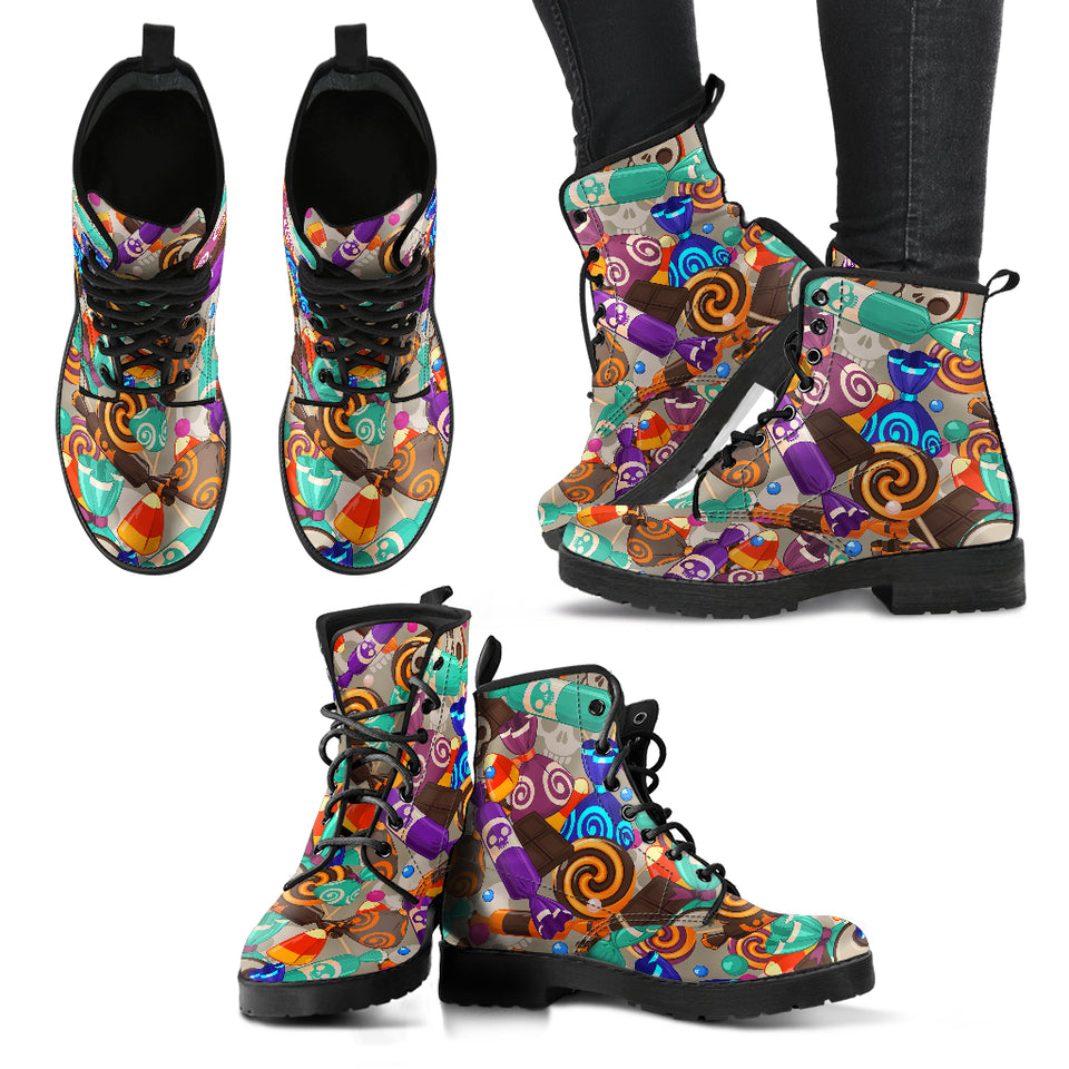 Halloween Candy Pattern Leather Boots
