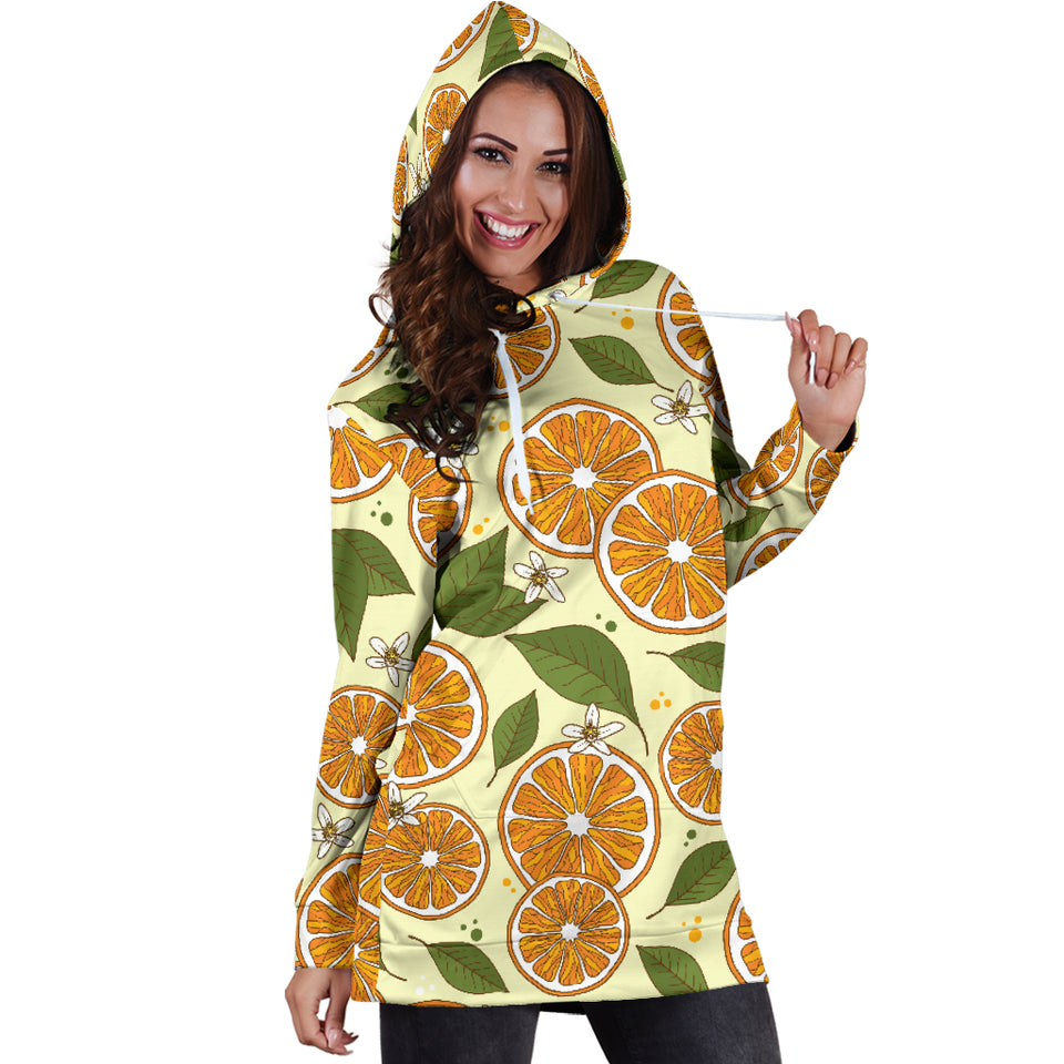 Sliced Orange Leaves  Pattern Women Hoodie Dress